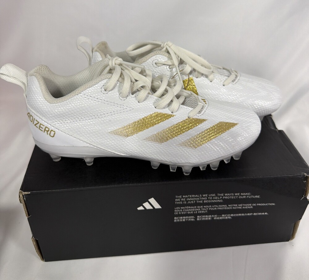 New! Kids 2.5 ADIDAS Adizero Electric Football Cleats  ID1468 WHITE/GOLD